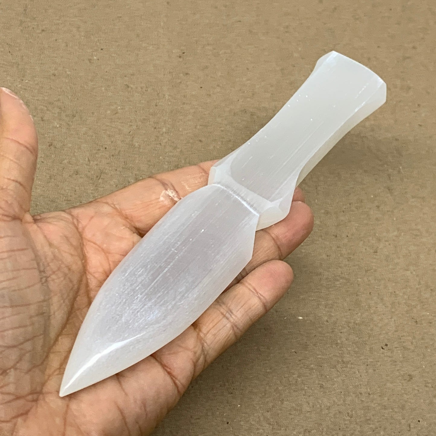 159g, 7.5"x1.3"x0.7", Natural Selenite Crystal Dagger (Satin Spar), B36465