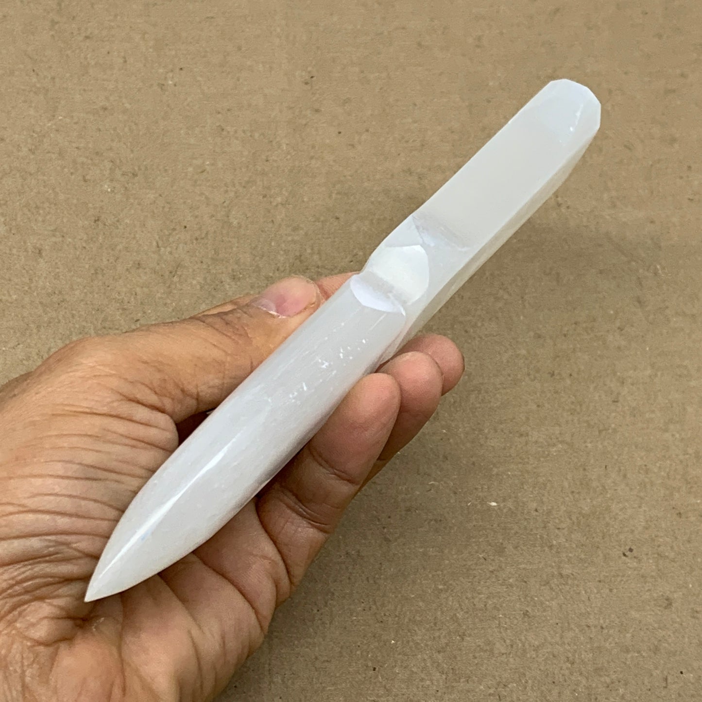 159g, 7.5"x1.3"x0.7", Natural Selenite Crystal Dagger (Satin Spar), B36465