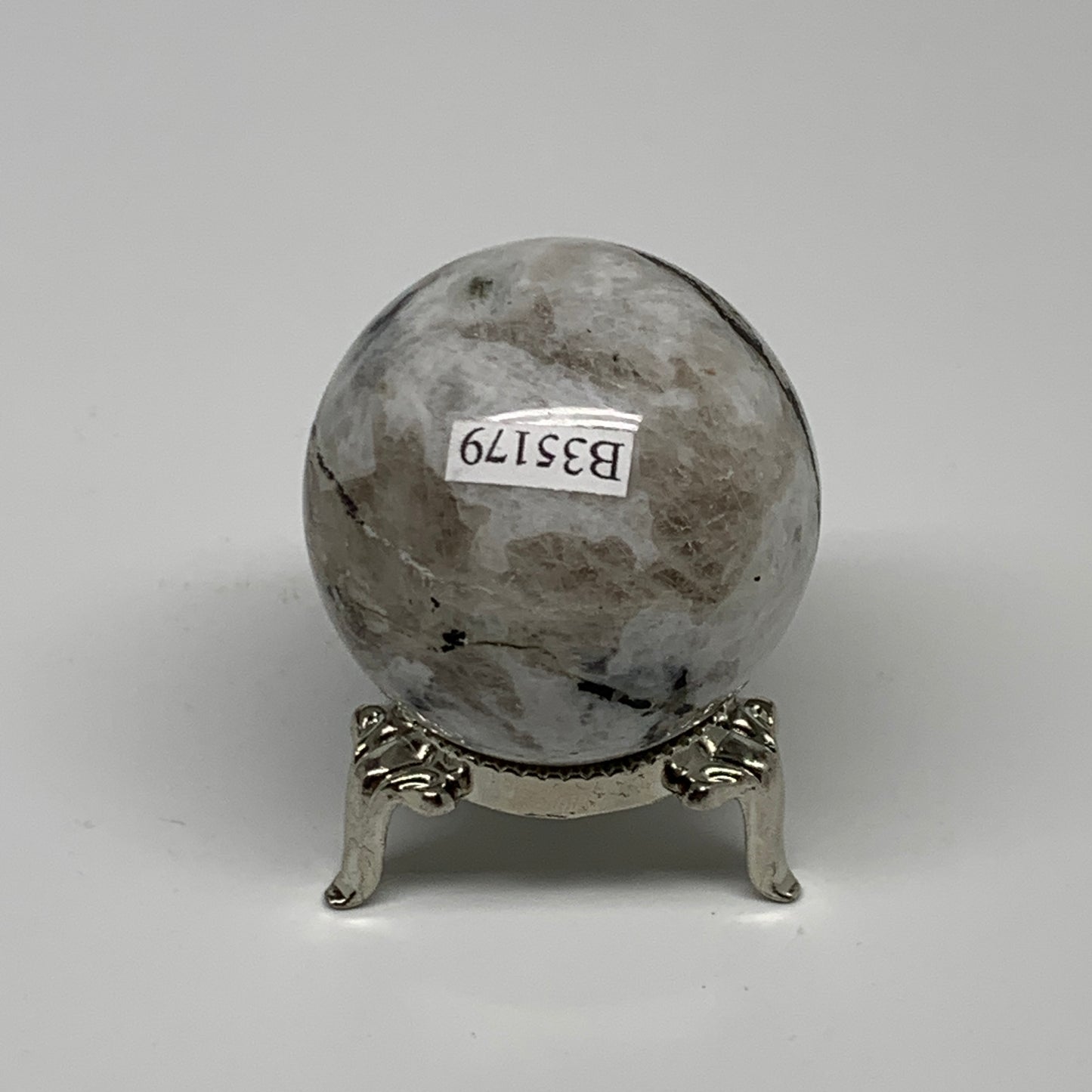 117.4g, 1.7"(43mm), Natural Rainbow Moonstone Sphere Ball Gemstone, B35179