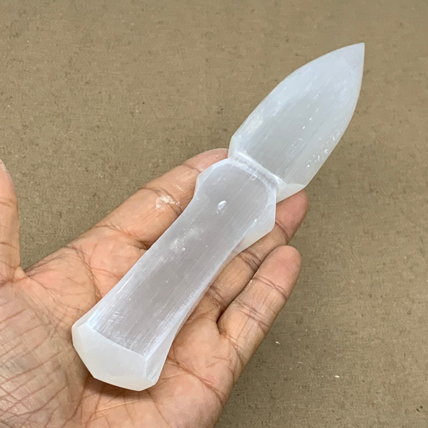 159g, 7.5"x1.3"x0.7", Natural Selenite Crystal Dagger (Satin Spar), B36465