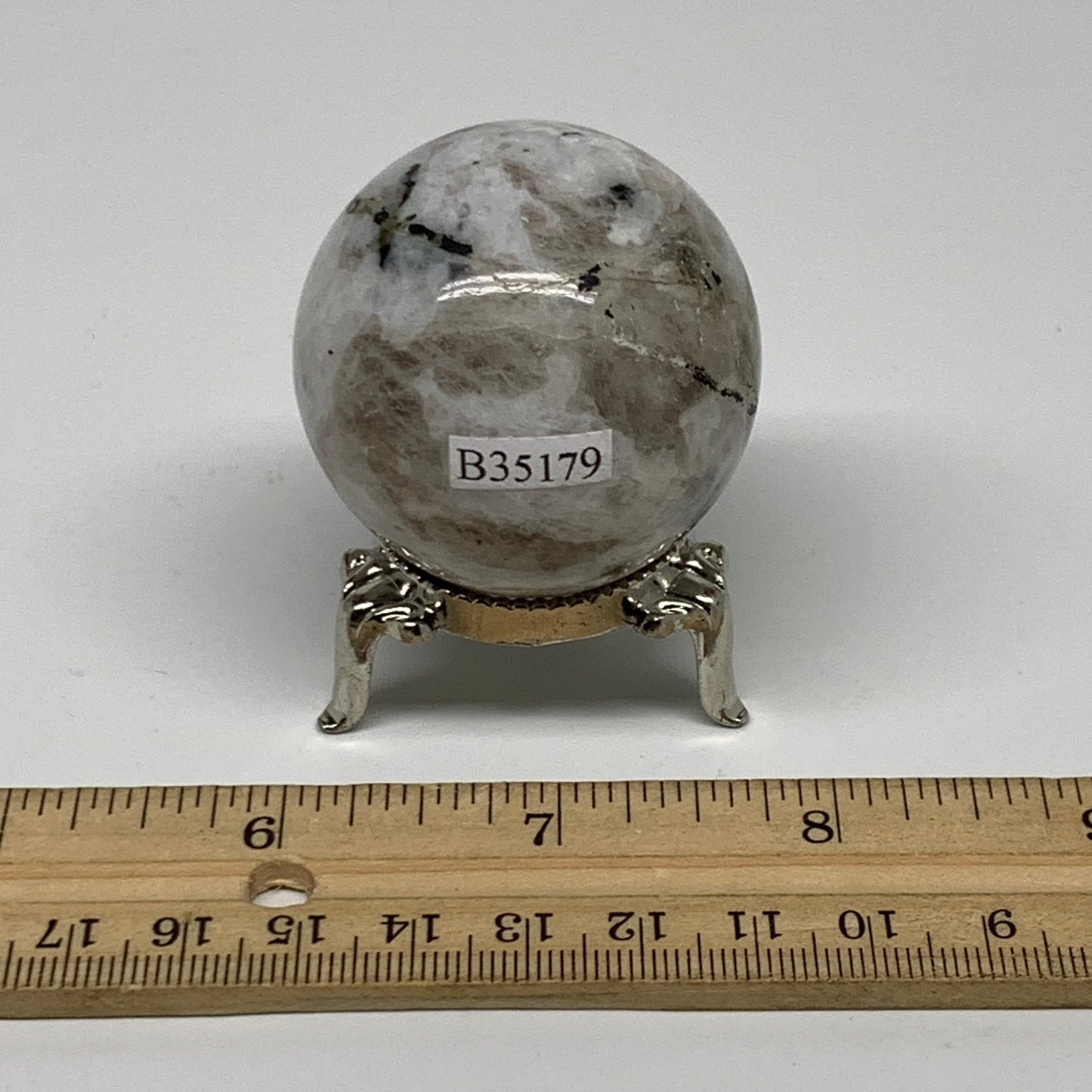 117.4g, 1.7"(43mm), Natural Rainbow Moonstone Sphere Ball Gemstone, B35179