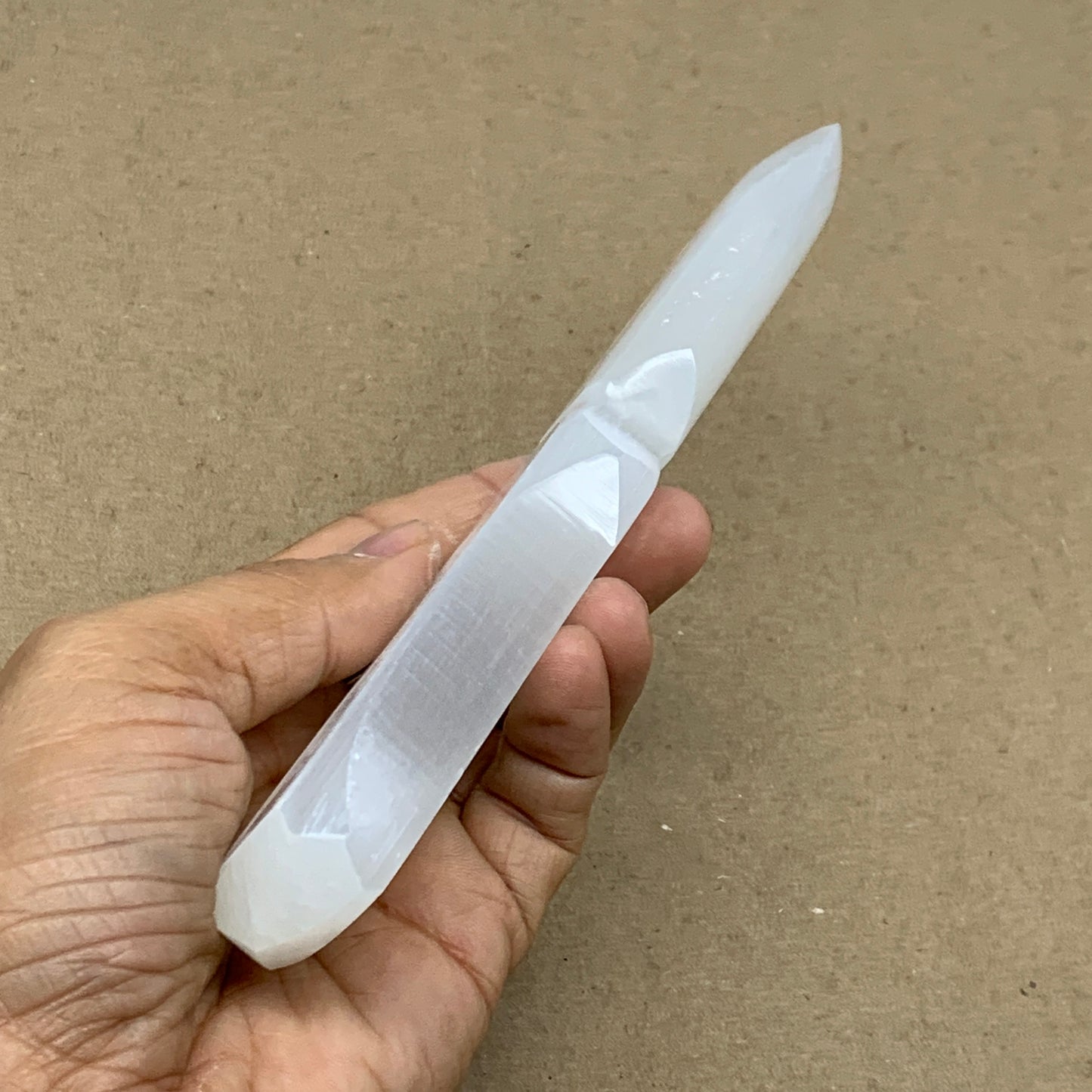 159g, 7.5"x1.3"x0.7", Natural Selenite Crystal Dagger (Satin Spar), B36465