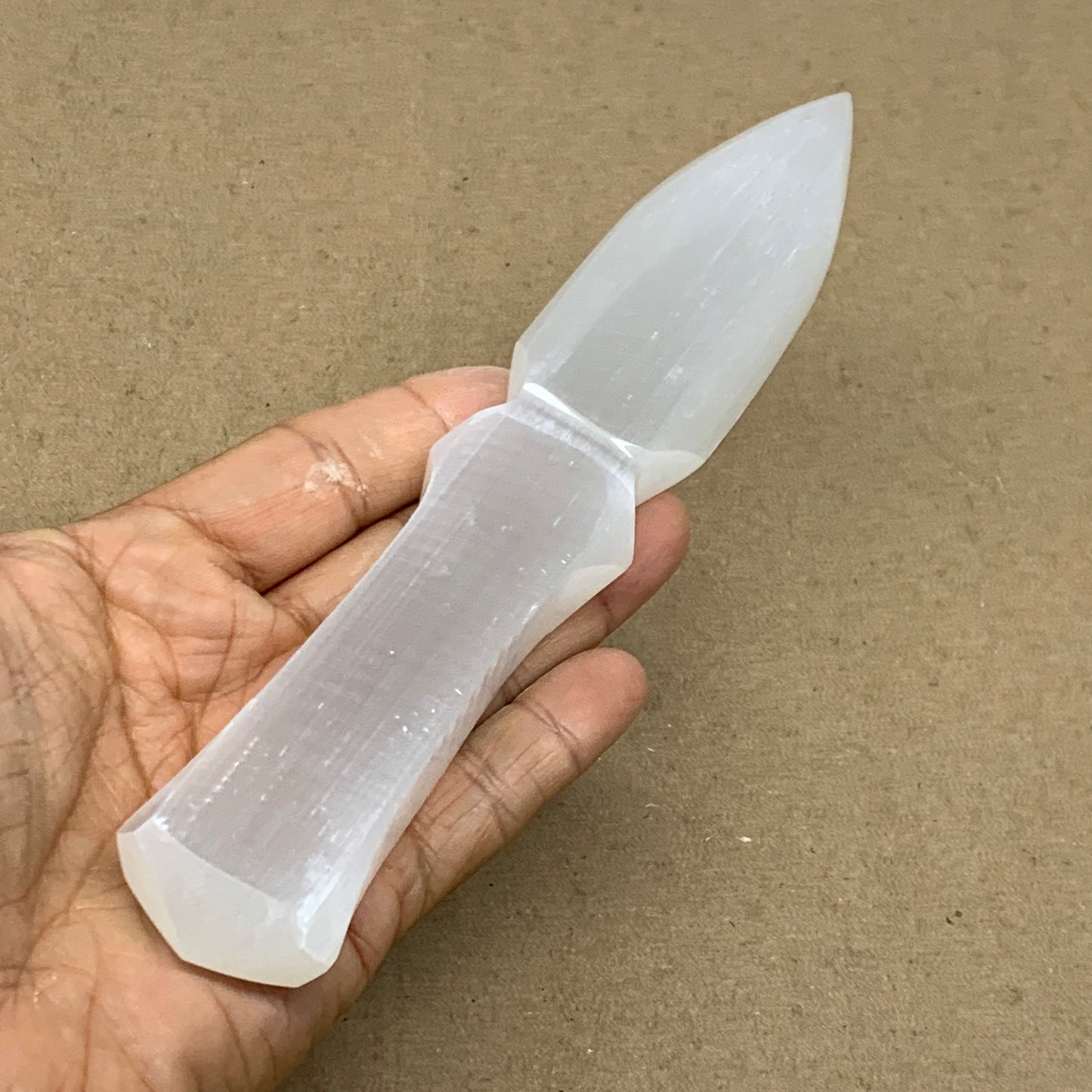 159g, 7.5"x1.3"x0.7", Natural Selenite Crystal Dagger (Satin Spar), B36465