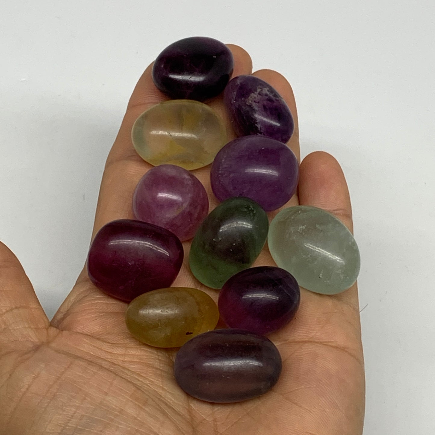 158.9g, 0.9"-1.1", 11pcs, Multi Color Fluorite Crystal Tumbled Stones, B28733