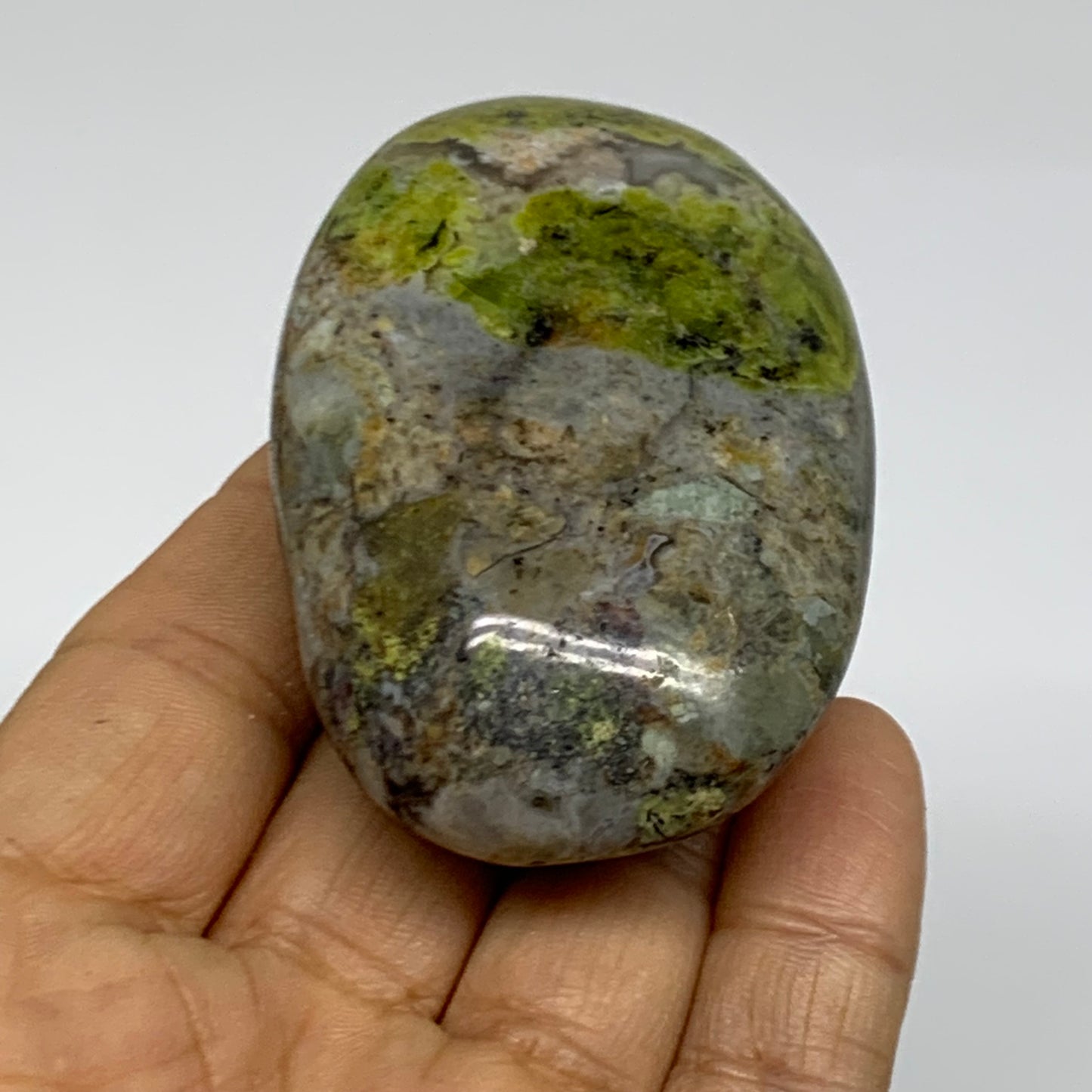 108g, 2.7"x1.7"x1", Green Opal Crystal PalmStone Polished Reiki, B38261