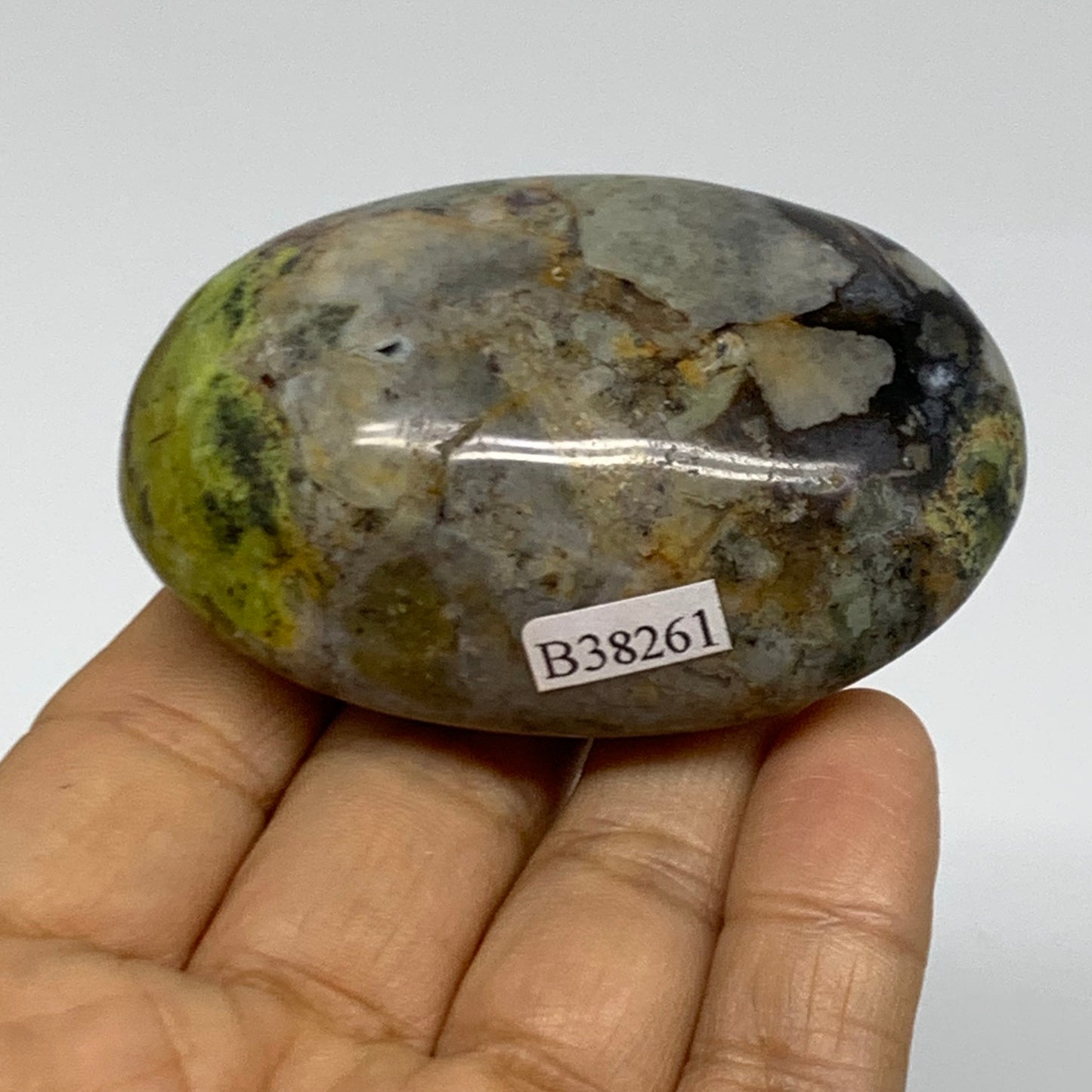 108g, 2.7"x1.7"x1", Green Opal Crystal PalmStone Polished Reiki, B38261