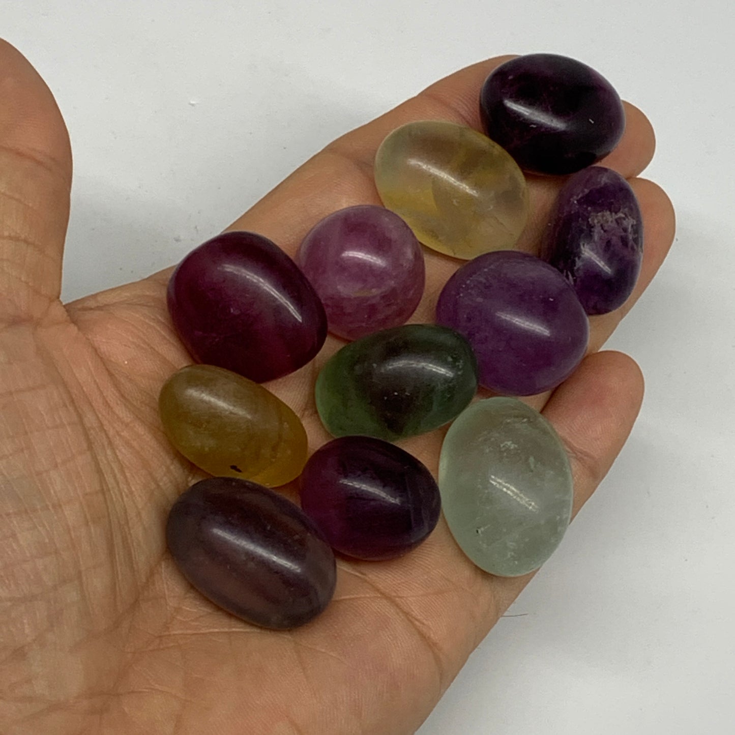 158.9g, 0.9"-1.1", 11pcs, Multi Color Fluorite Crystal Tumbled Stones, B28733