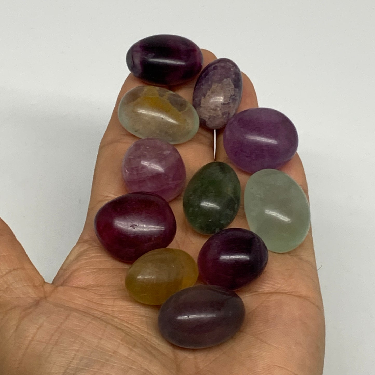 158.9g, 0.9"-1.1", 11pcs, Multi Color Fluorite Crystal Tumbled Stones, B28733