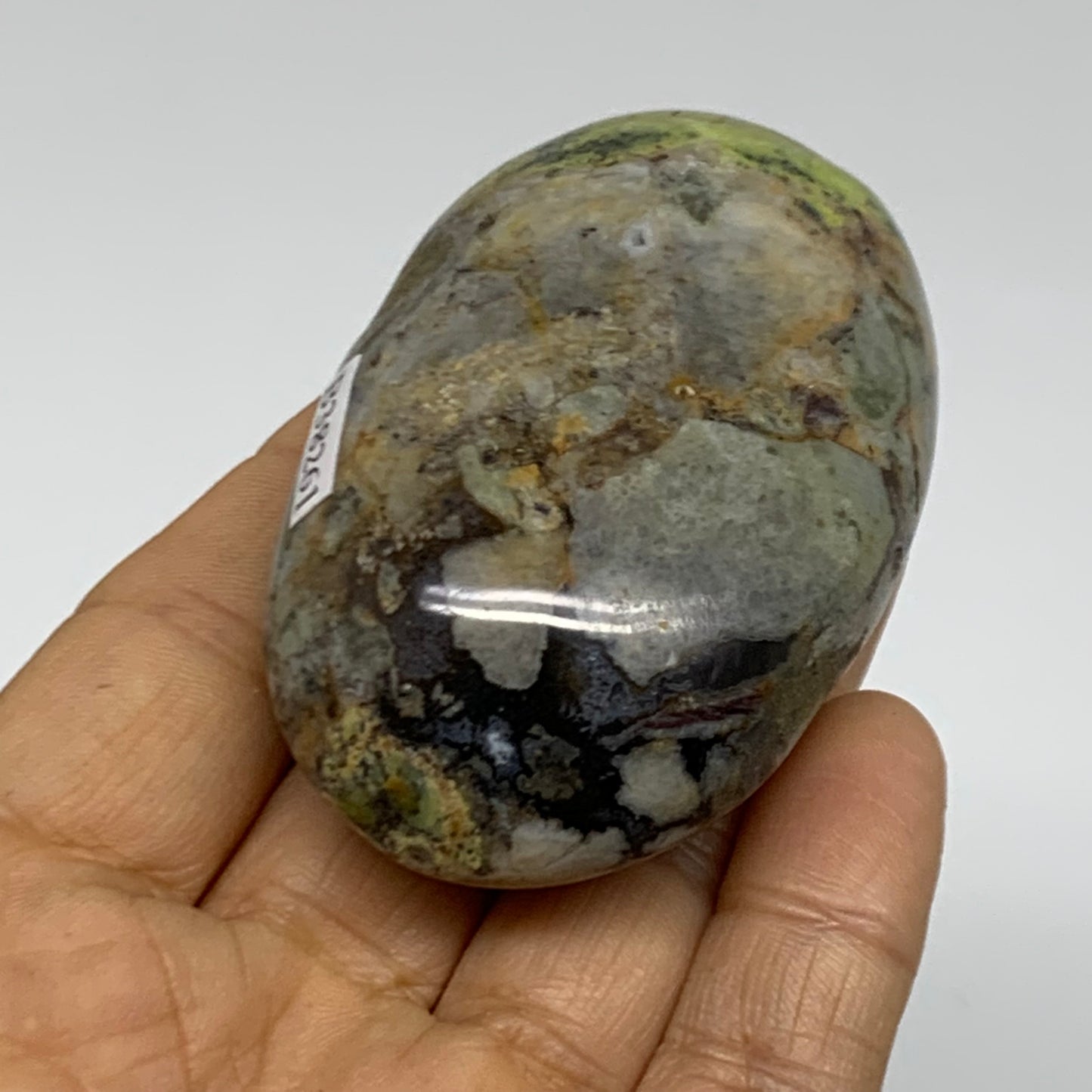 108g, 2.7"x1.7"x1", Green Opal Crystal PalmStone Polished Reiki, B38261