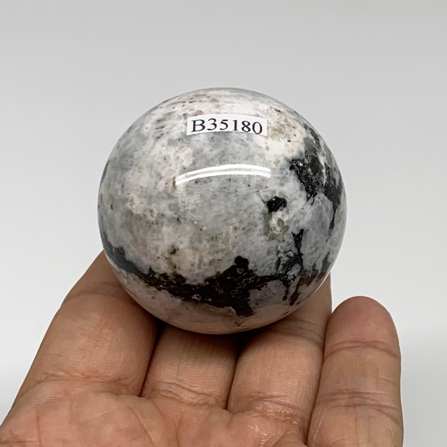 148.8g, 1.8"(46mm), Natural Rainbow Moonstone Sphere Ball Gemstone, B35180