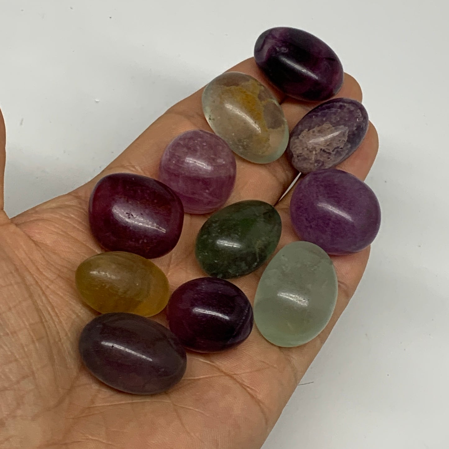 158.9g, 0.9"-1.1", 11pcs, Multi Color Fluorite Crystal Tumbled Stones, B28733