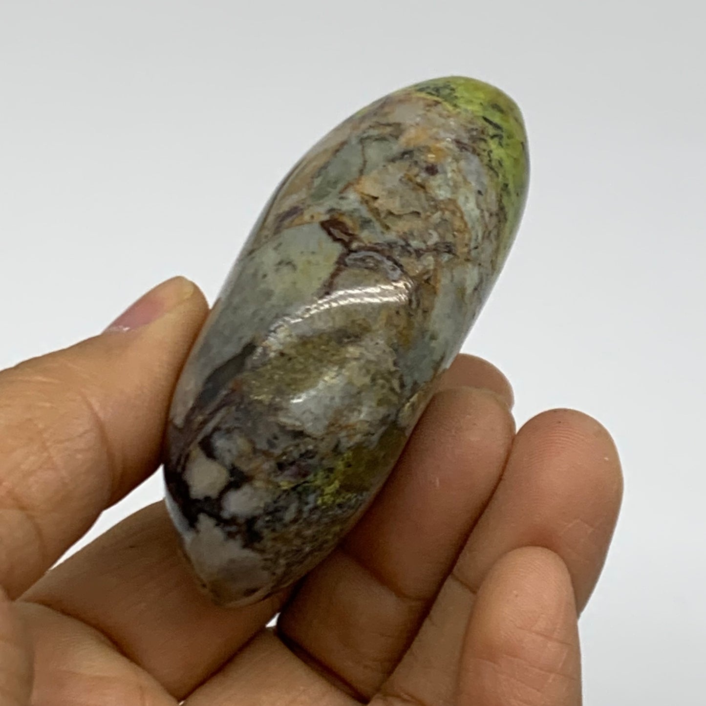 108g, 2.7"x1.7"x1", Green Opal Crystal PalmStone Polished Reiki, B38261