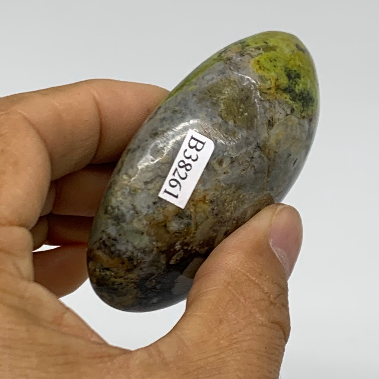 108g, 2.7"x1.7"x1", Green Opal Crystal PalmStone Polished Reiki, B38261