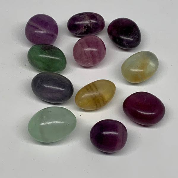 158.9g, 0.9"-1.1", 11pcs, Multi Color Fluorite Crystal Tumbled Stones, B28733