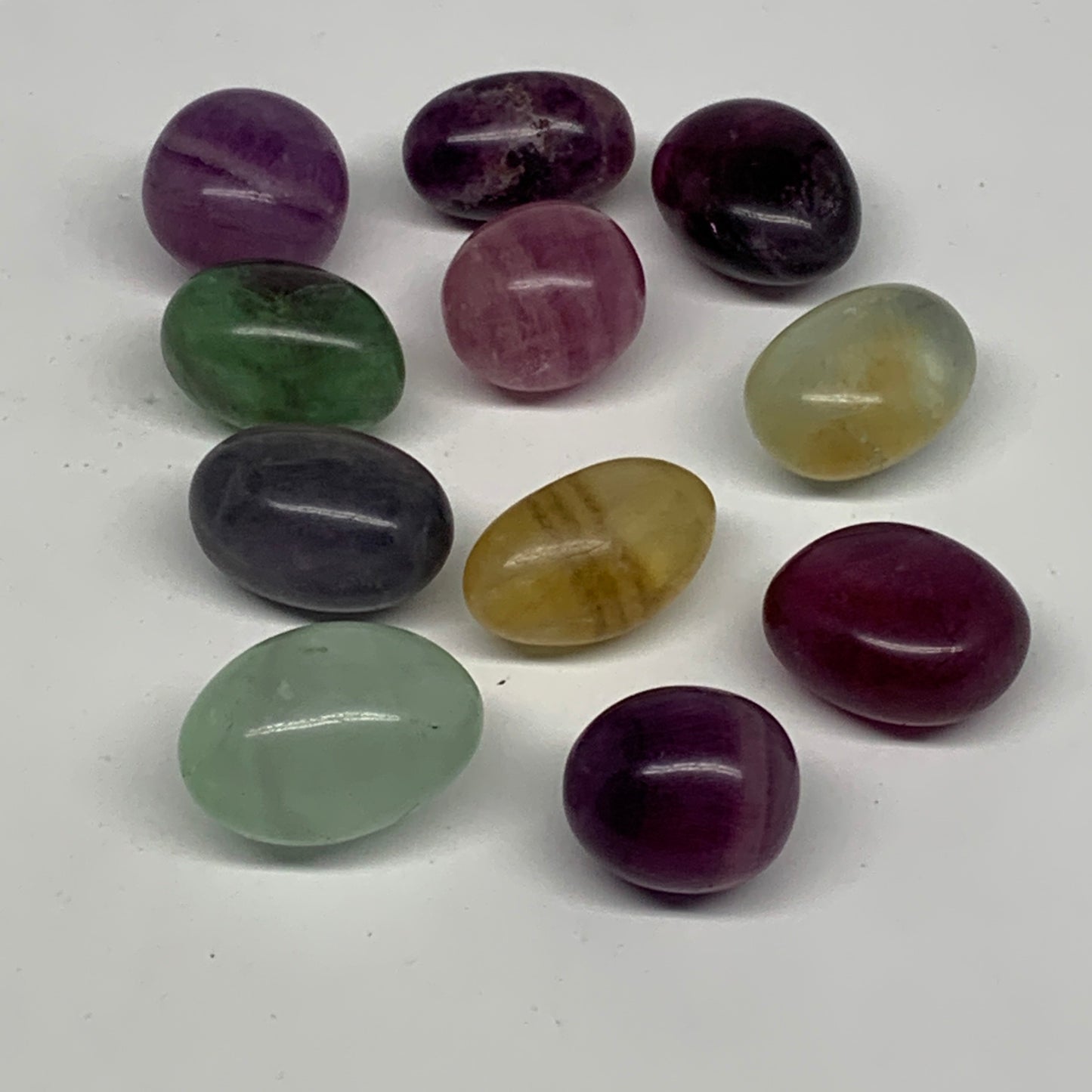 158.9g, 0.9"-1.1", 11pcs, Multi Color Fluorite Crystal Tumbled Stones, B28733