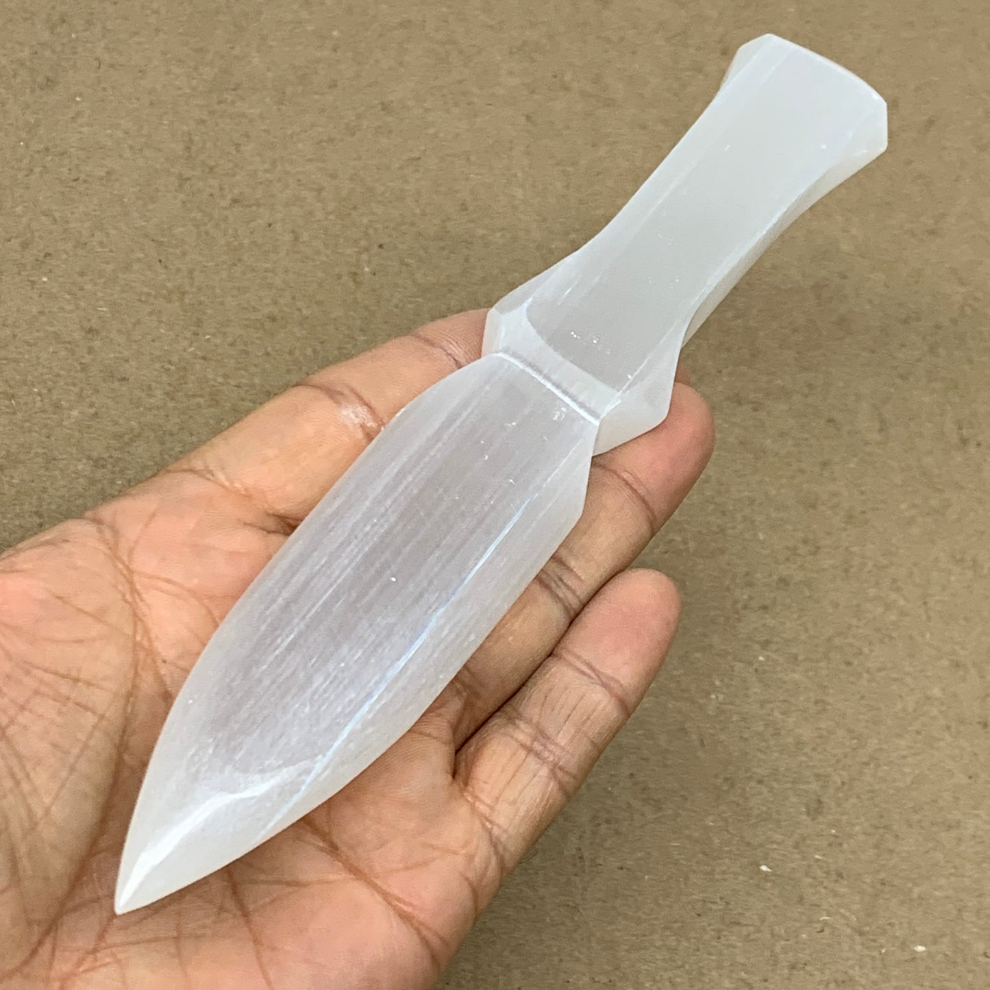 132g, 7.5"x1.2"x0.6", Natural Selenite Crystal Dagger (Satin Spar), B36466