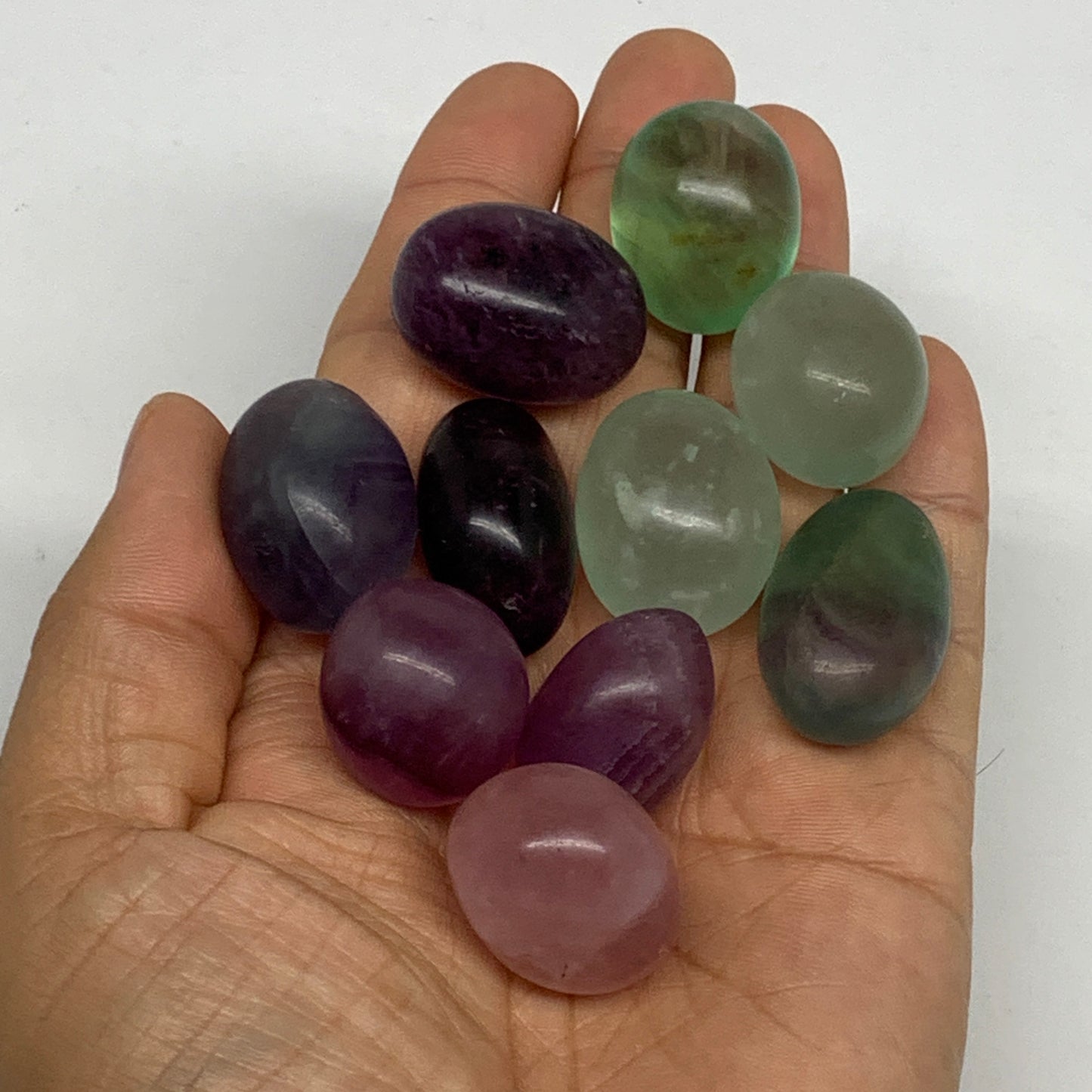 157.3g, 0.9"-1.2", 10pcs, Multi Color Fluorite Crystal Tumbled Stones, B28734