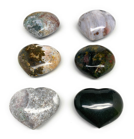 2.97 lbs (1350 Grams), 2.2"-2.8", 6pcs, Natural Ocean Jasper Heart, B30945