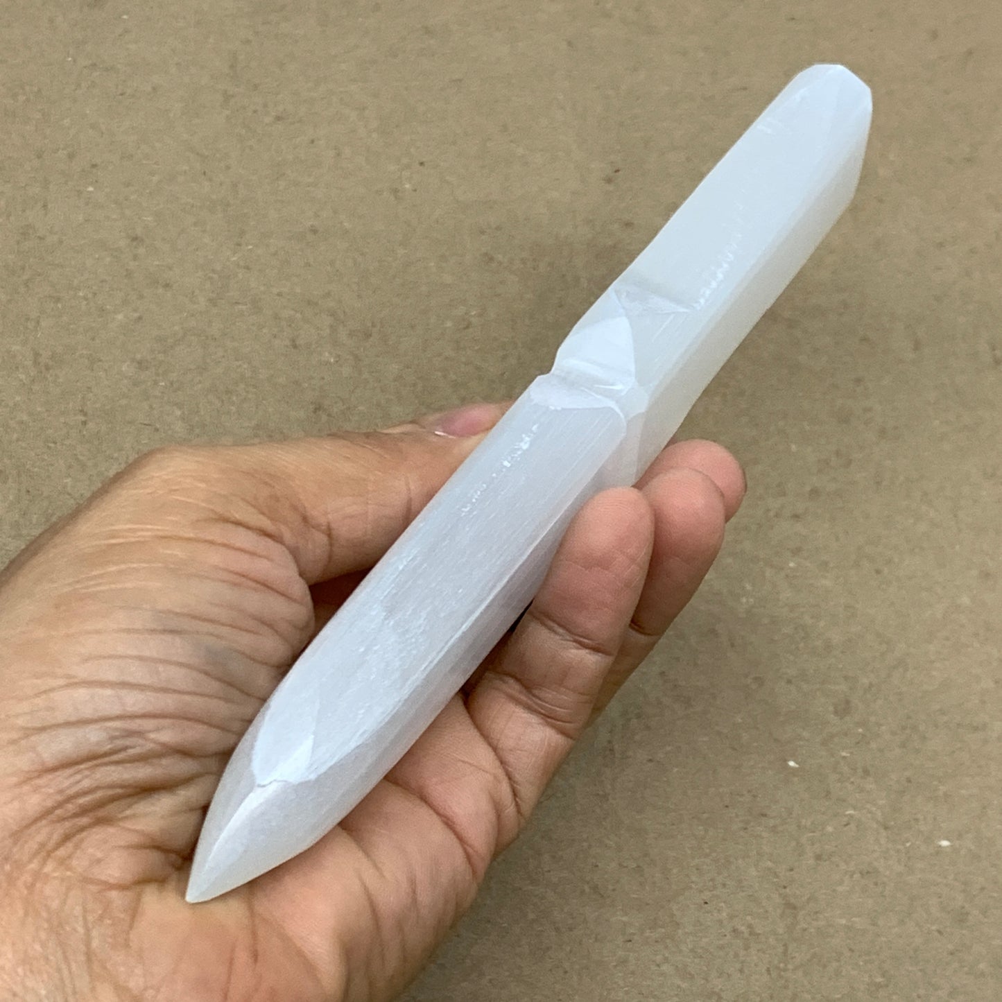 132g, 7.5"x1.2"x0.6", Natural Selenite Crystal Dagger (Satin Spar), B36466