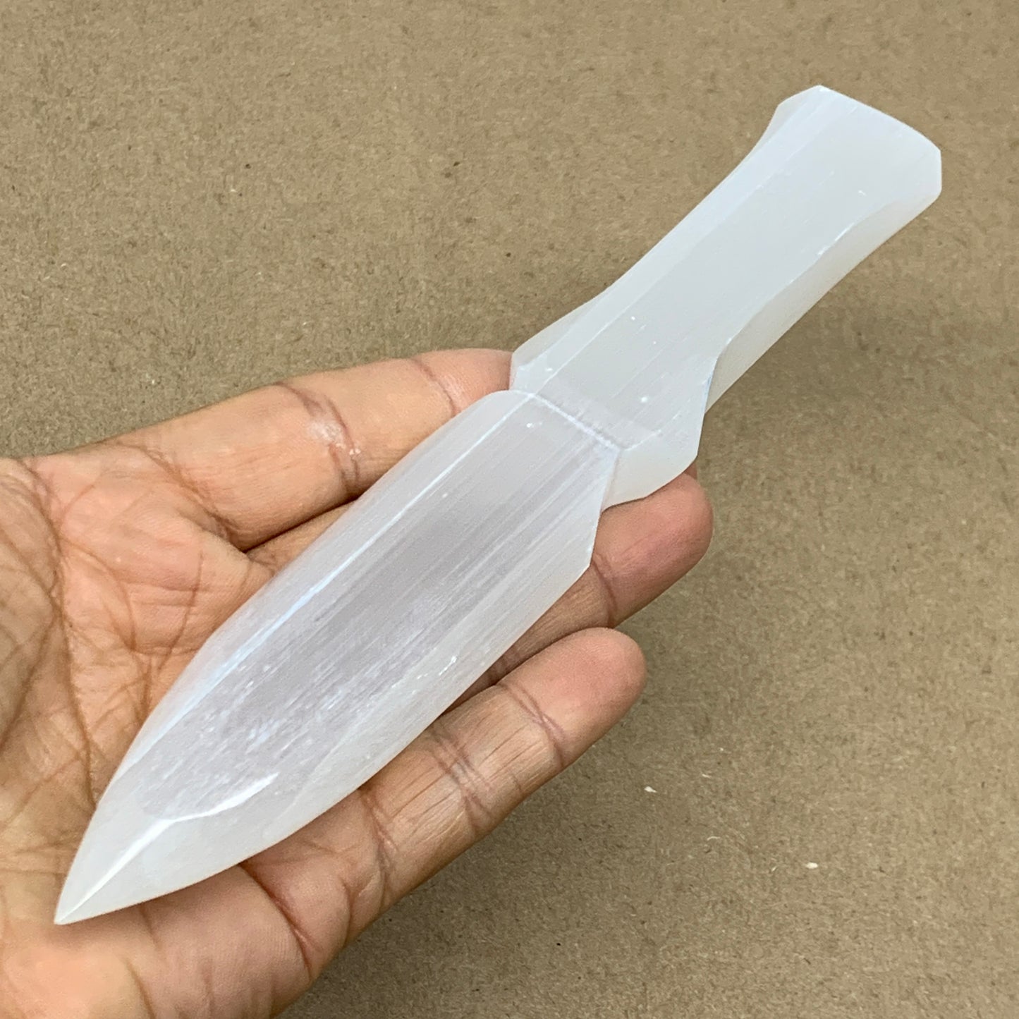 132g, 7.5"x1.2"x0.6", Natural Selenite Crystal Dagger (Satin Spar), B36466