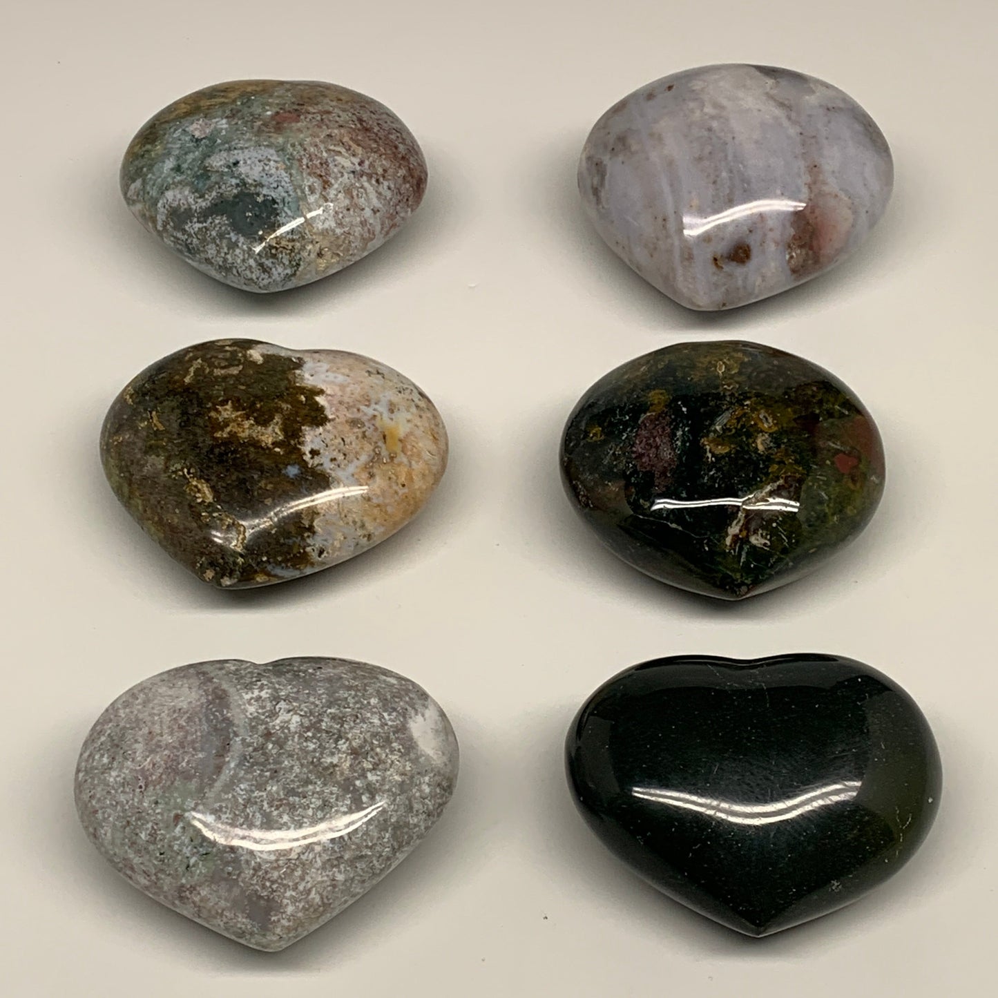 2.97 lbs (1350 Grams), 2.2"-2.8", 6pcs, Natural Ocean Jasper Heart, B30945