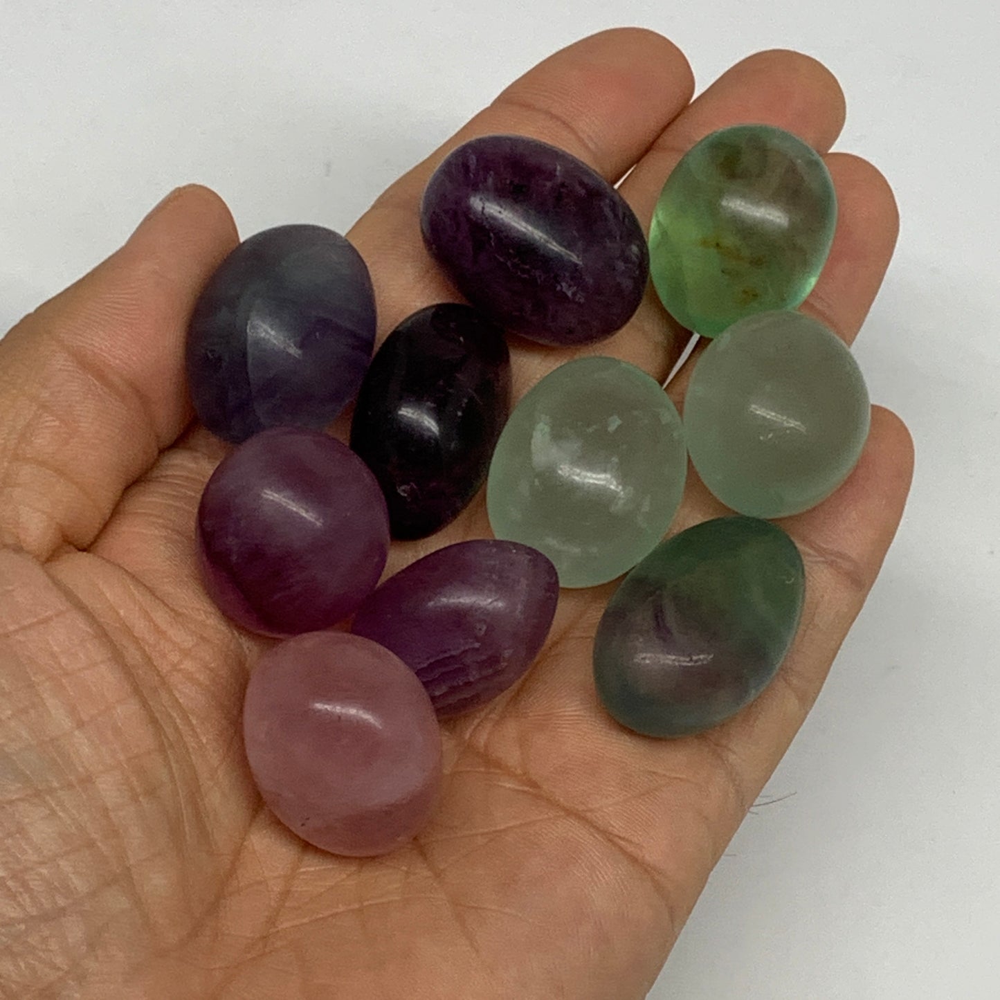 157.3g, 0.9"-1.2", 10pcs, Multi Color Fluorite Crystal Tumbled Stones, B28734
