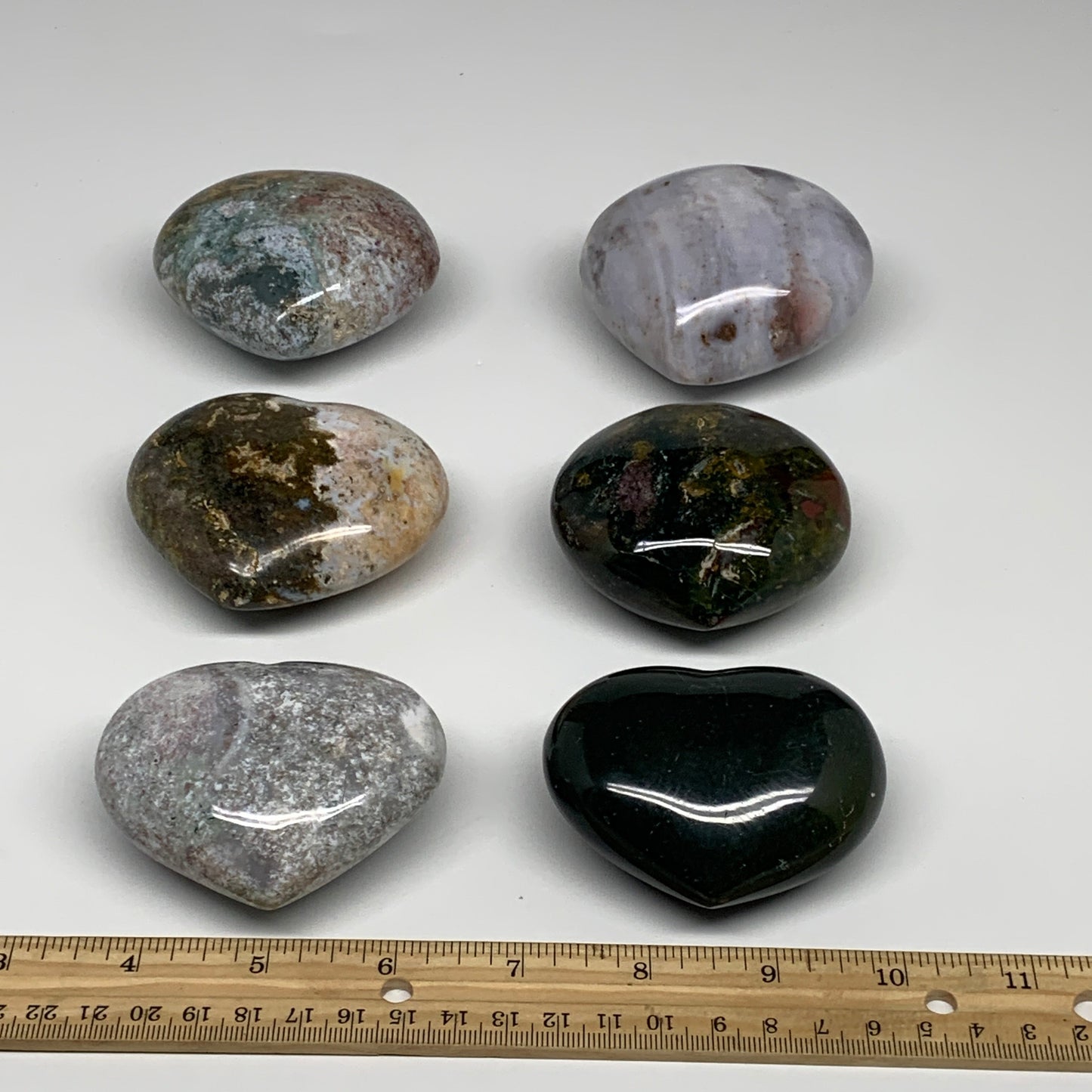 2.97 lbs (1350 Grams), 2.2"-2.8", 6pcs, Natural Ocean Jasper Heart, B30945