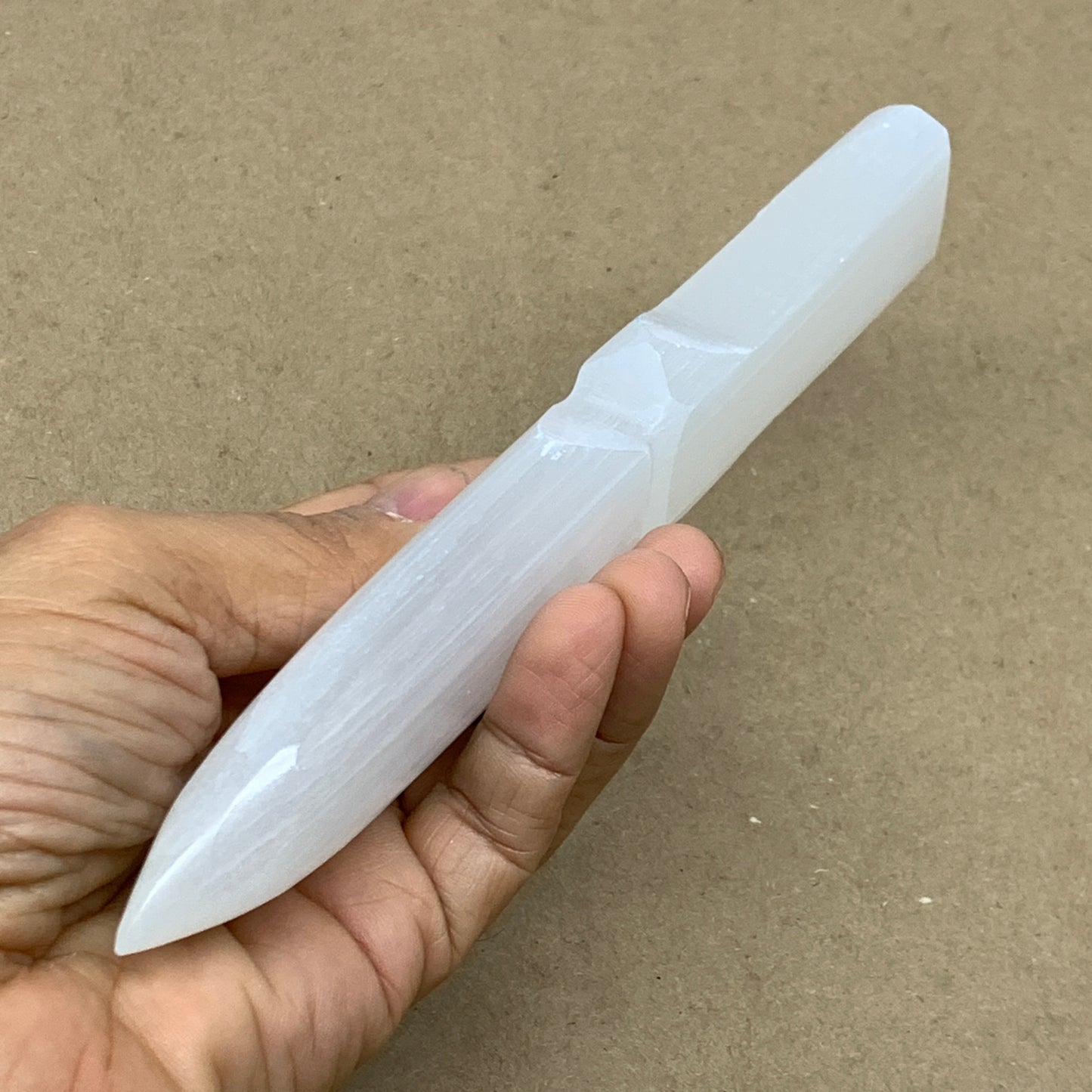 132g, 7.5"x1.2"x0.6", Natural Selenite Crystal Dagger (Satin Spar), B36466
