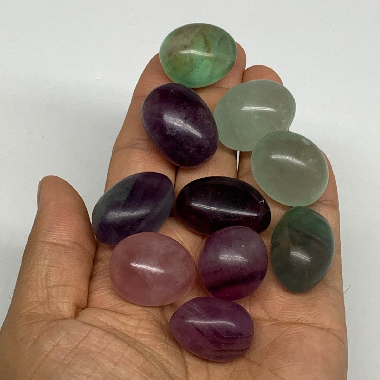 157.3g, 0.9"-1.2", 10pcs, Multi Color Fluorite Crystal Tumbled Stones, B28734