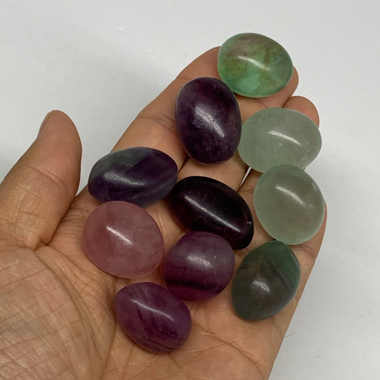 157.3g, 0.9"-1.2", 10pcs, Multi Color Fluorite Crystal Tumbled Stones, B28734