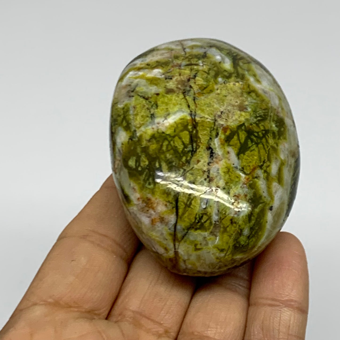 147.2g, 2.9"x2"x1.3", Green Opal Crystal PalmStone Polished Reiki, B38262