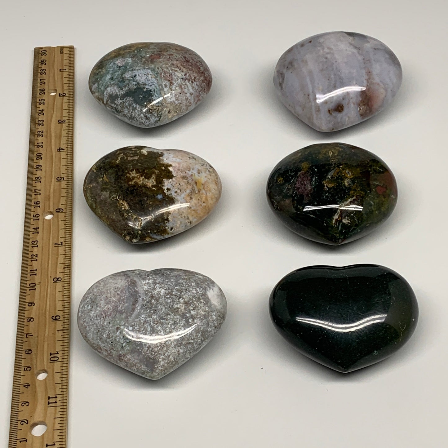 2.97 lbs (1350 Grams), 2.2"-2.8", 6pcs, Natural Ocean Jasper Heart, B30945