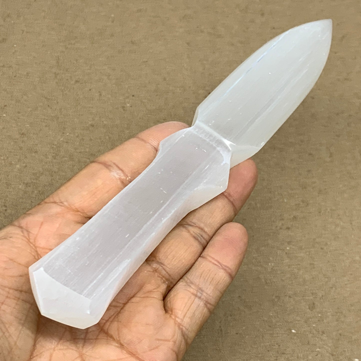 132g, 7.5"x1.2"x0.6", Natural Selenite Crystal Dagger (Satin Spar), B36466
