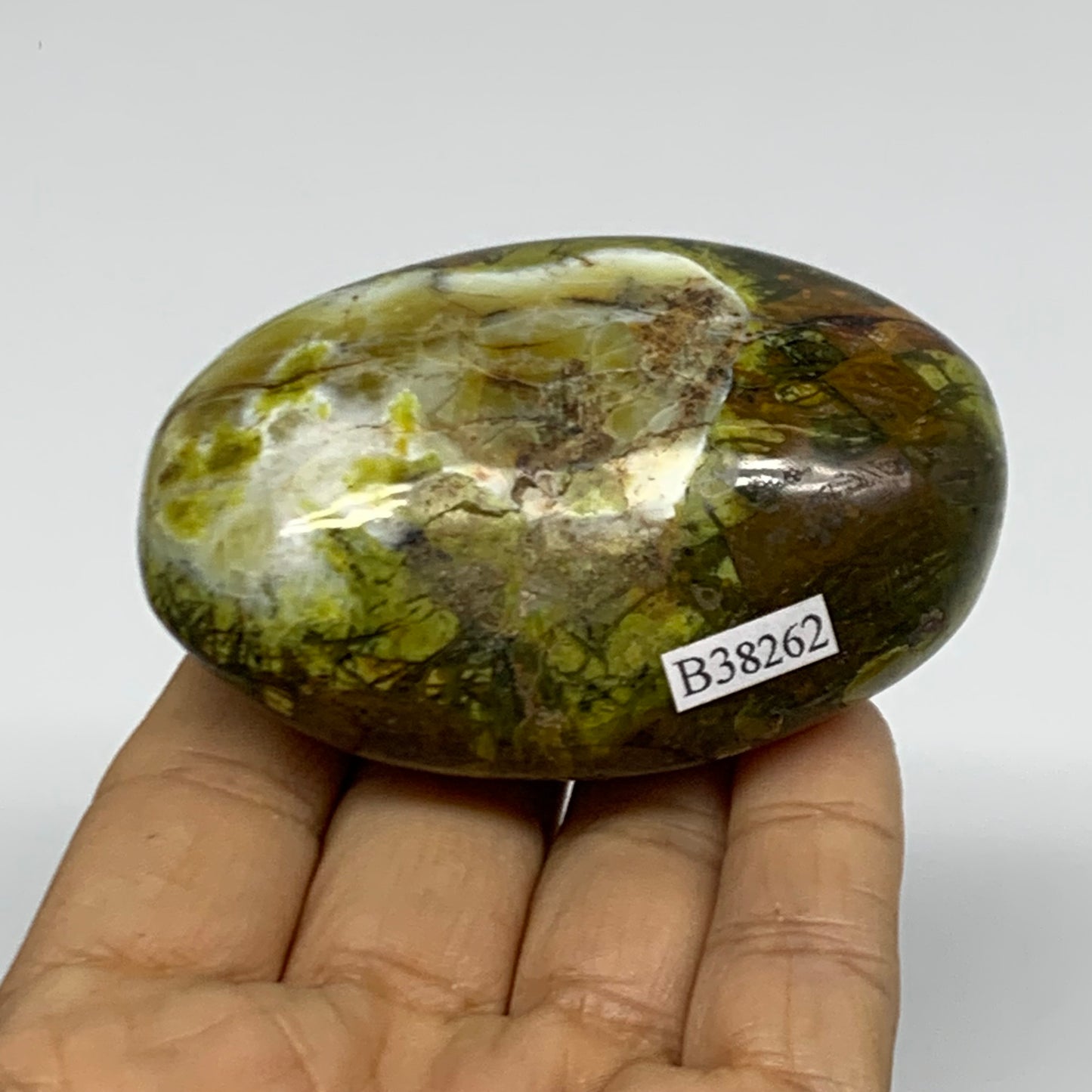 147.2g, 2.9"x2"x1.3", Green Opal Crystal PalmStone Polished Reiki, B38262