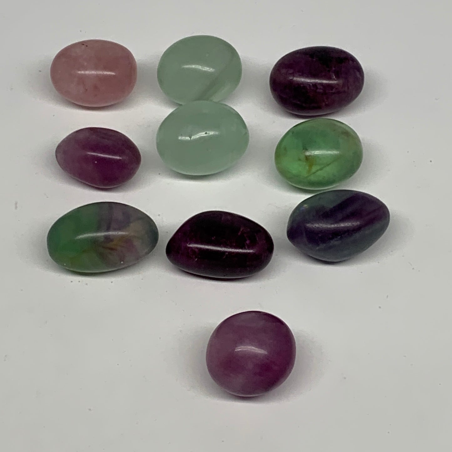 157.3g, 0.9"-1.2", 10pcs, Multi Color Fluorite Crystal Tumbled Stones, B28734