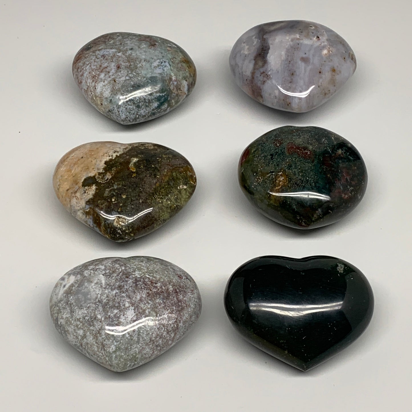 2.97 lbs (1350 Grams), 2.2"-2.8", 6pcs, Natural Ocean Jasper Heart, B30945