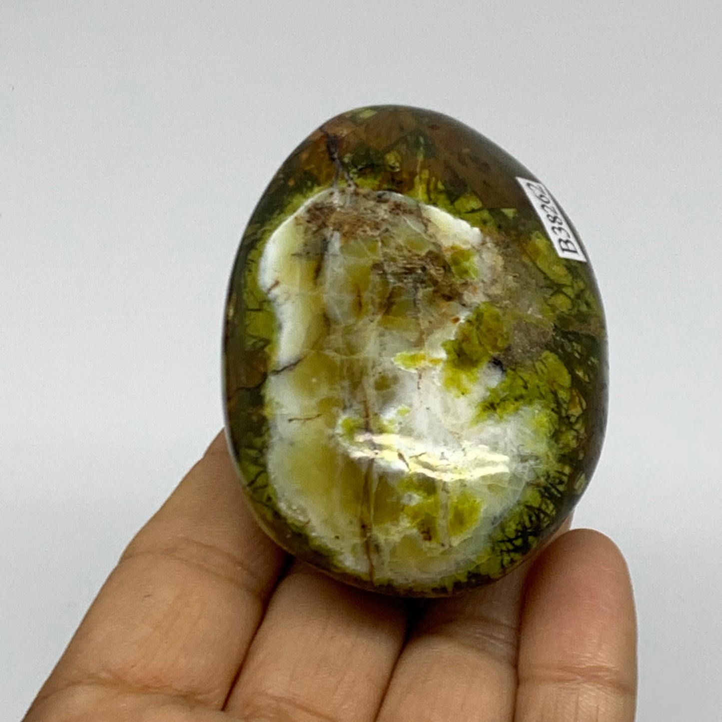 147.2g, 2.9"x2"x1.3", Green Opal Crystal PalmStone Polished Reiki, B38262