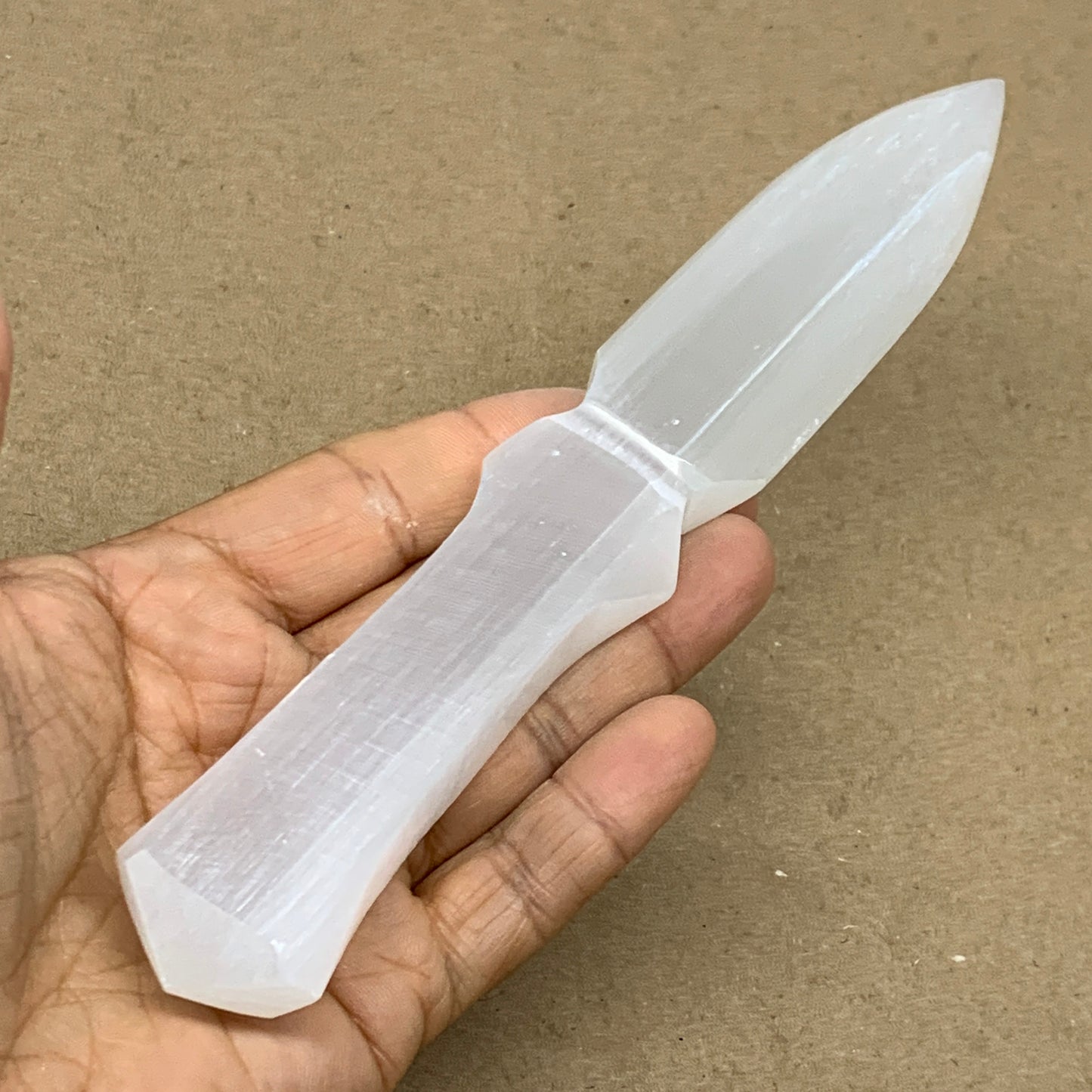132g, 7.5"x1.2"x0.6", Natural Selenite Crystal Dagger (Satin Spar), B36466