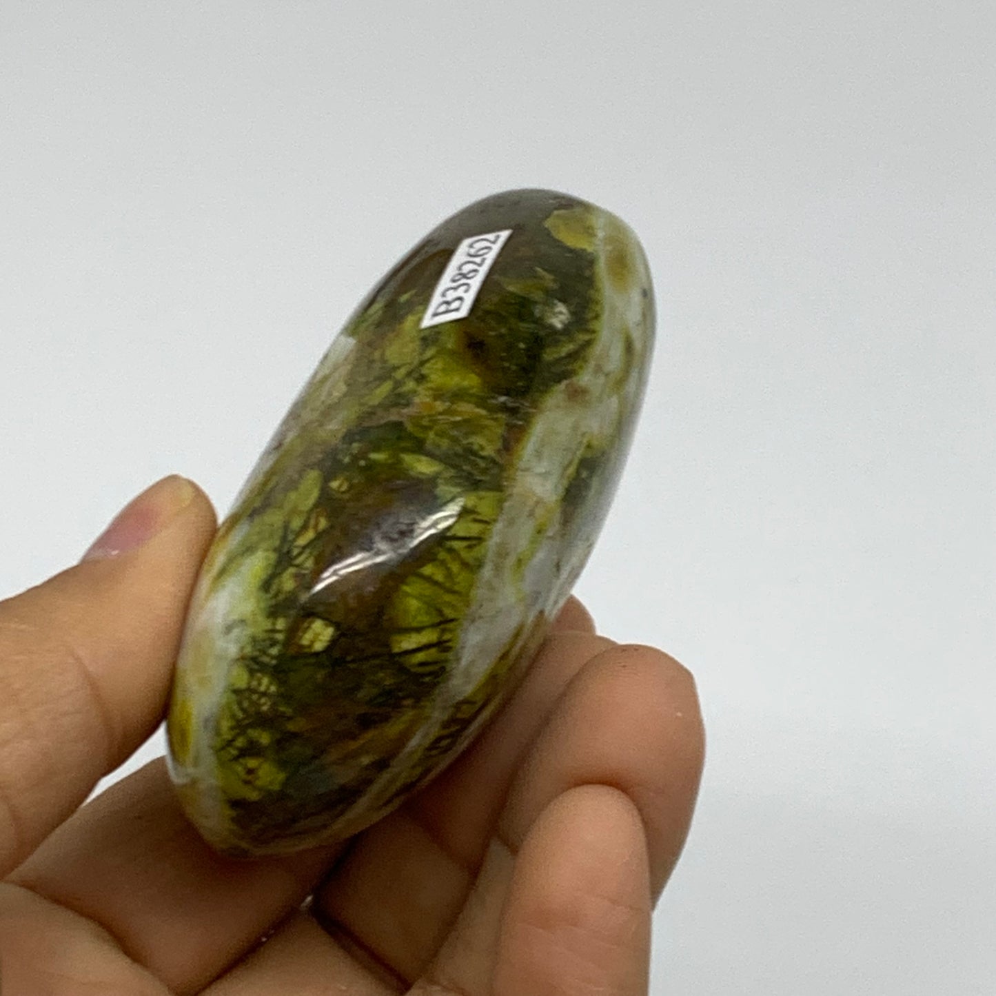 147.2g, 2.9"x2"x1.3", Green Opal Crystal PalmStone Polished Reiki, B38262