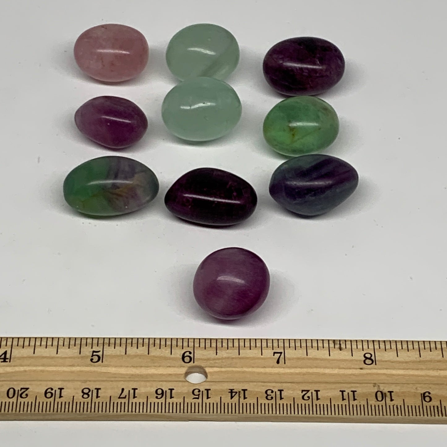 157.3g, 0.9"-1.2", 10pcs, Multi Color Fluorite Crystal Tumbled Stones, B28734