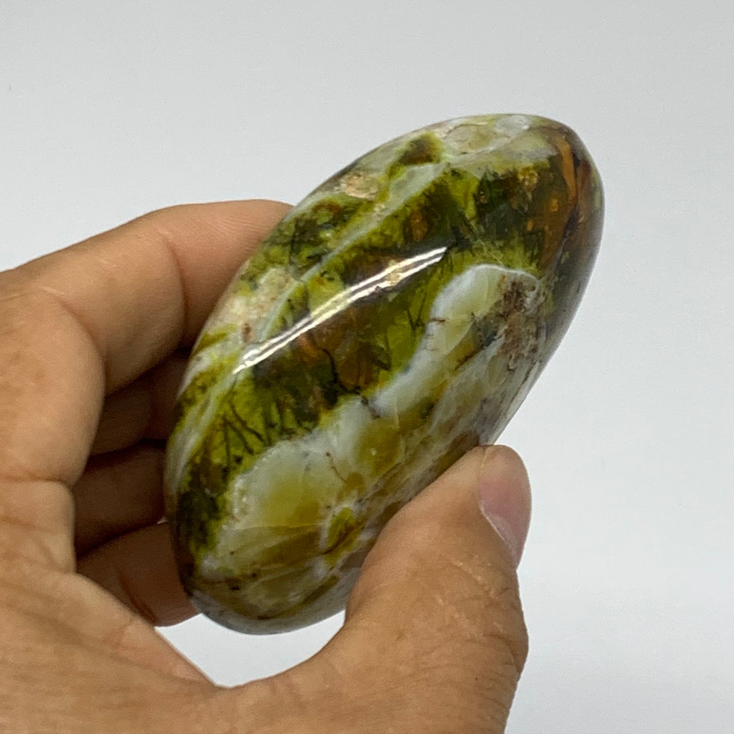 147.2g, 2.9"x2"x1.3", Green Opal Crystal PalmStone Polished Reiki, B38262