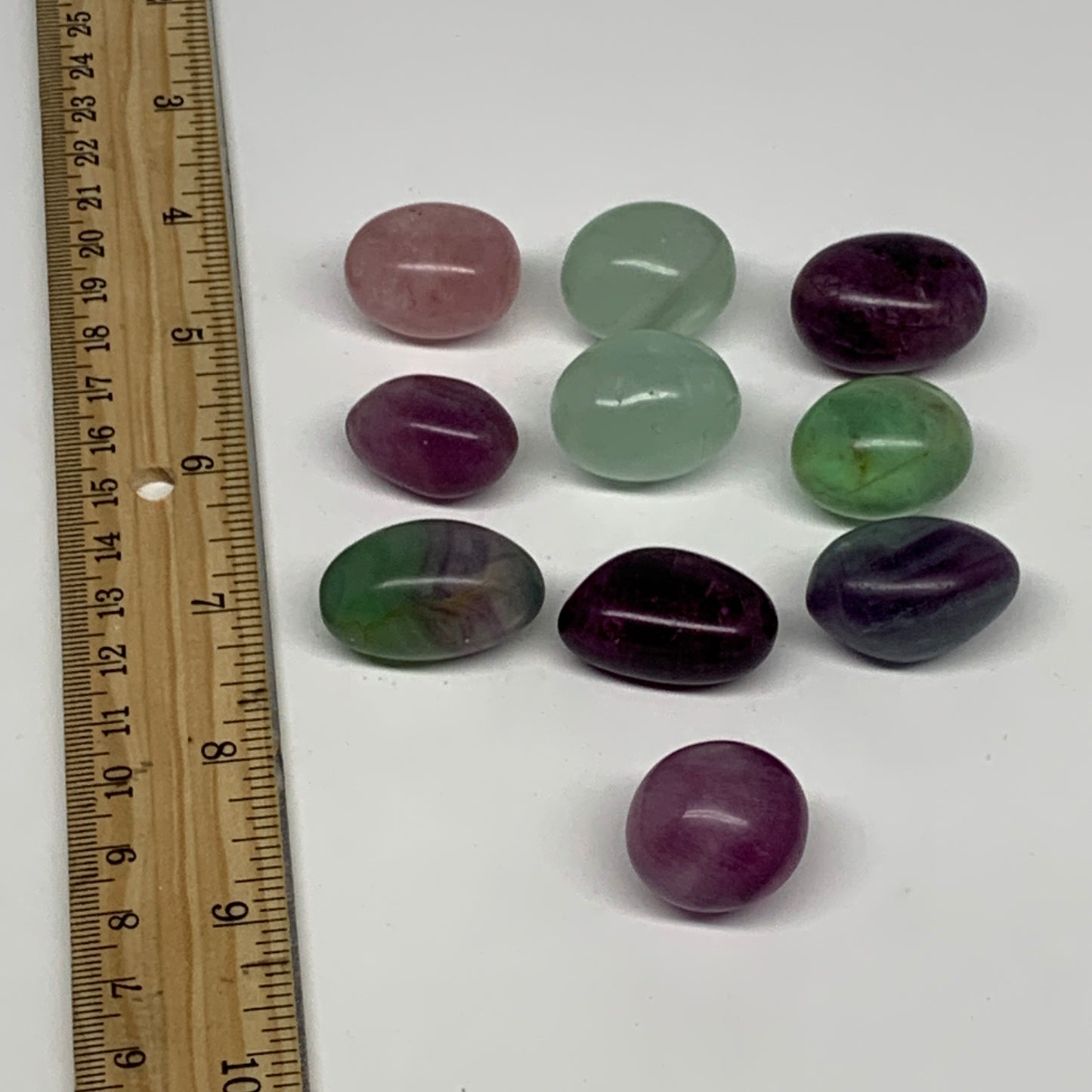 157.3g, 0.9"-1.2", 10pcs, Multi Color Fluorite Crystal Tumbled Stones, B28734