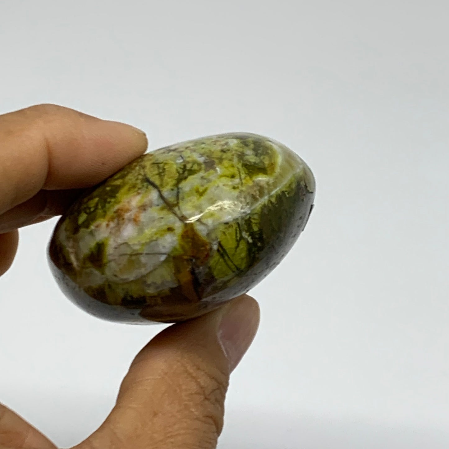 147.2g, 2.9"x2"x1.3", Green Opal Crystal PalmStone Polished Reiki, B38262