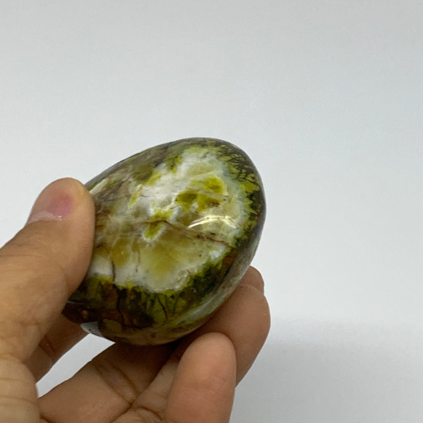 147.2g, 2.9"x2"x1.3", Green Opal Crystal PalmStone Polished Reiki, B38262