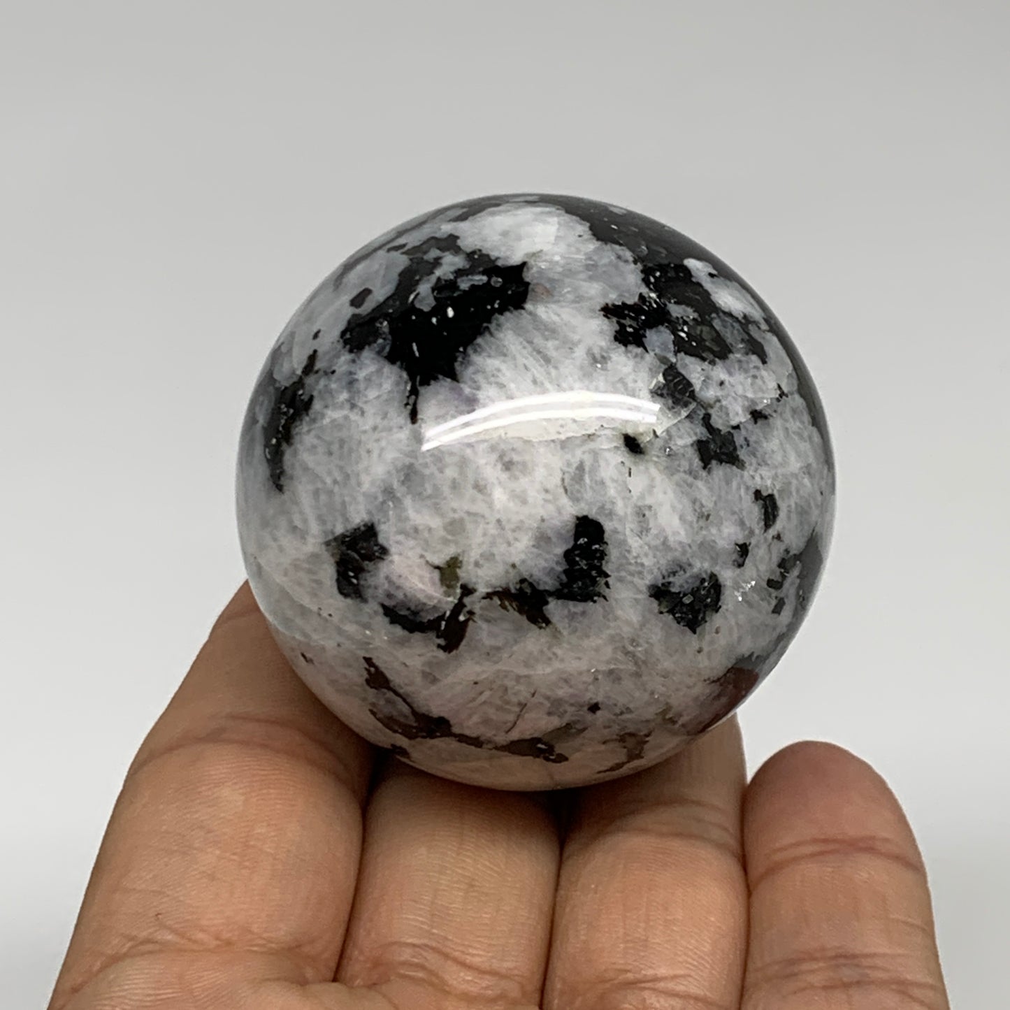 176g, 2"(49mm), Natural Rainbow Moonstone Sphere Ball Gemstone, B35181