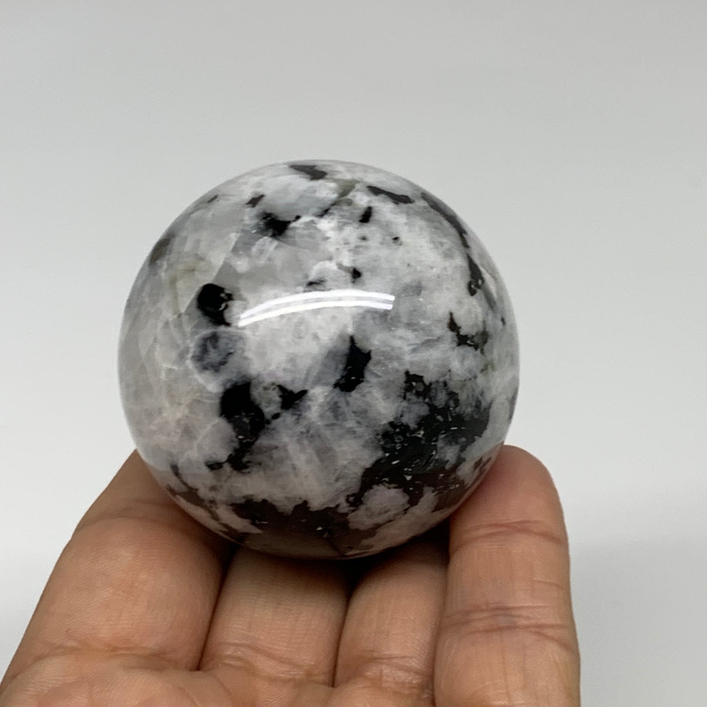 176g, 2"(49mm), Natural Rainbow Moonstone Sphere Ball Gemstone, B35181