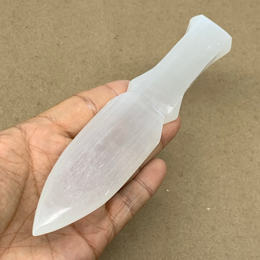 145g, 7.5"x1.4"x0.6", Natural Selenite Crystal Dagger (Satin Spar), B36467