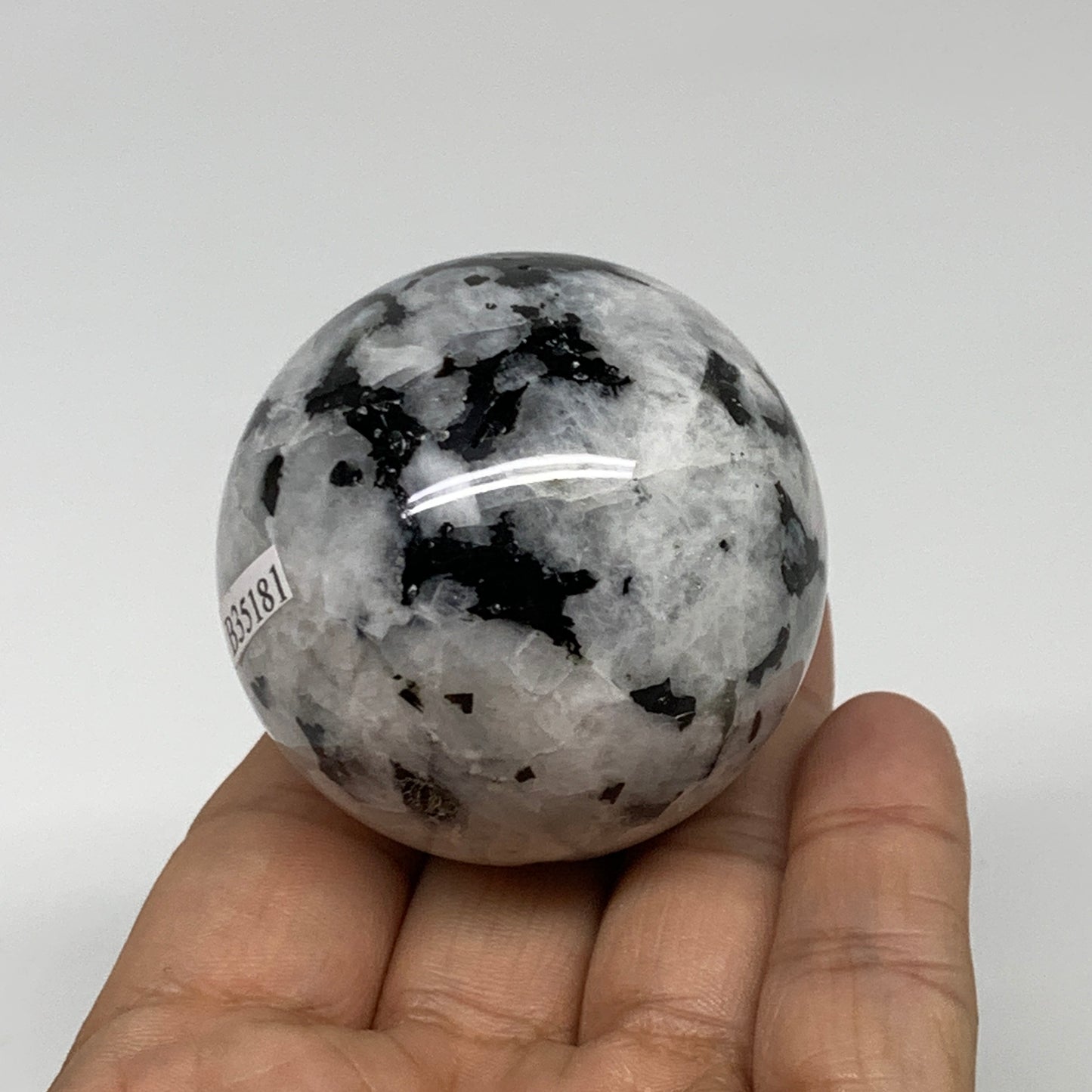 176g, 2"(49mm), Natural Rainbow Moonstone Sphere Ball Gemstone, B35181