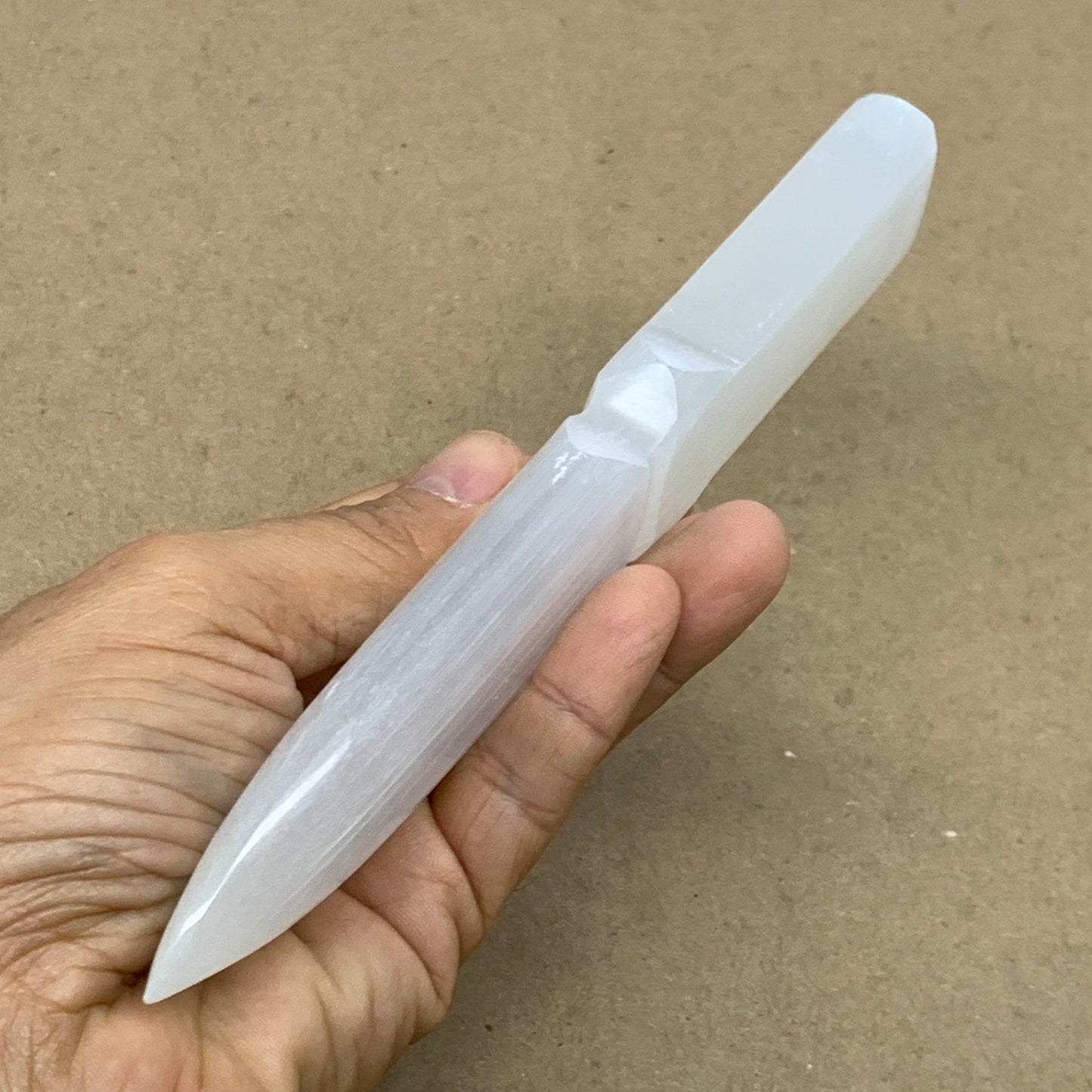 145g, 7.5"x1.4"x0.6", Natural Selenite Crystal Dagger (Satin Spar), B36467