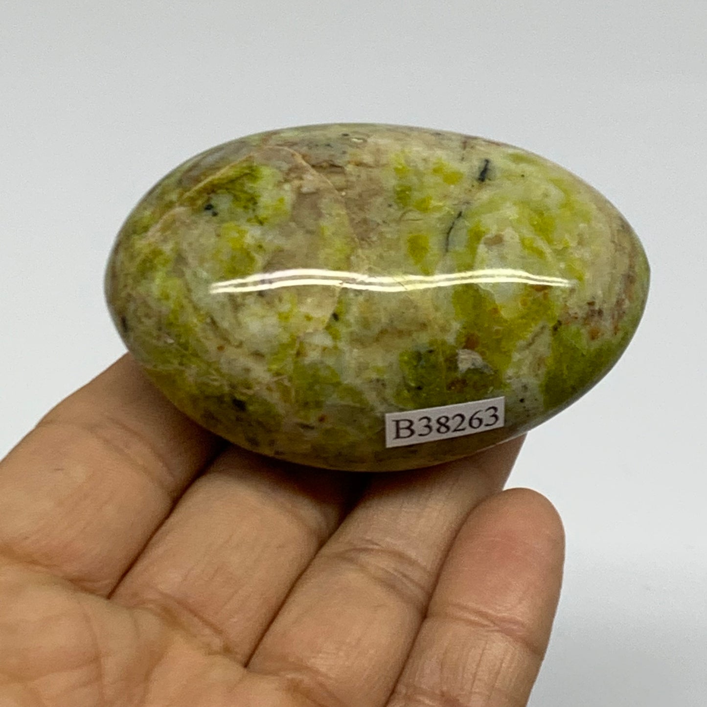 112.2g, 2.6"x1.8"x1.3", Green Opal Crystal PalmStone Polished Reiki, B38263